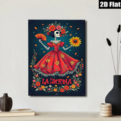 2D flat 1pc La Catrina floral skeleton Day of Dead wall art bedroom living room gallery wrapped canvas modern farmhouse decor