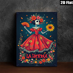 2D flat 1pc La Catrina floral skeleton Day of Dead wall art bedroom living room gallery wrapped canvas modern farmhouse decor
