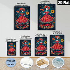 2D flat 1pc La Catrina floral skeleton Day of Dead wall art bedroom living room gallery wrapped canvas modern farmhouse decor