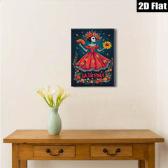 2D flat 1pc La Catrina floral skeleton Day of Dead wall art bedroom living room gallery wrapped canvas modern farmhouse decor
