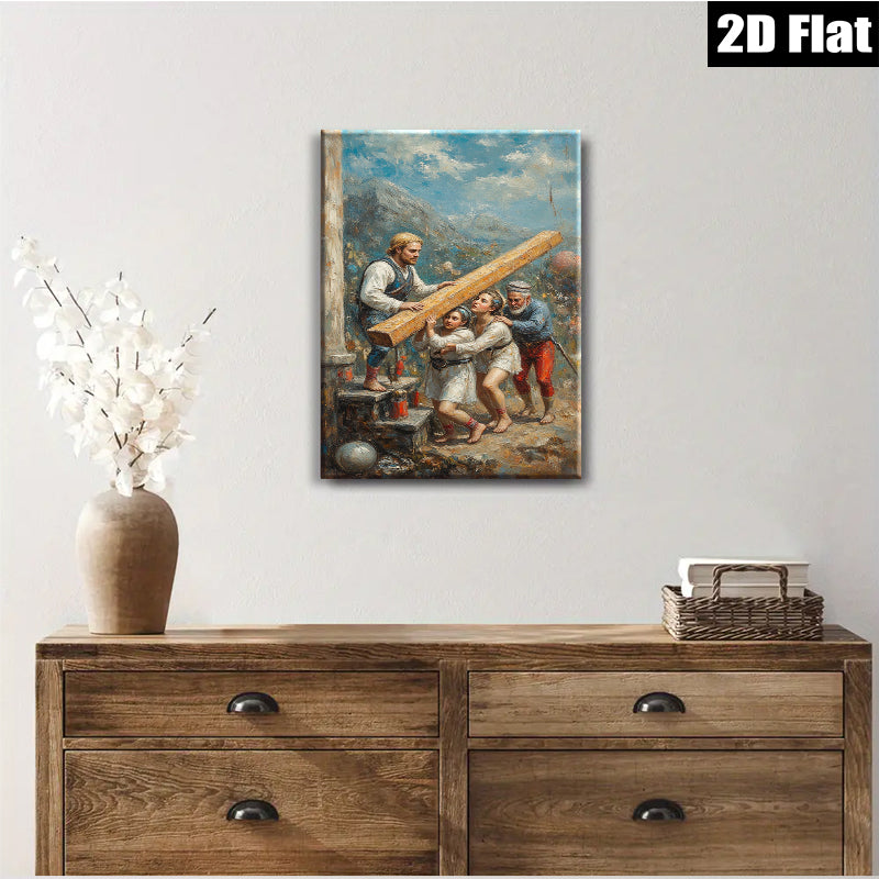 2D flat 1pc Laboring Family Canvas Wall Art for Living Room Bedroom Home Decor Farmhouse Rustic Gallery Wrapped Prints Ready to Hang