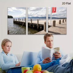 2D flat 1pc Lakeside wooden dock scenic view coastal wall art living room bedroom decor farmhouse style gallery wrapped canvas prints modern minimalist home decorations