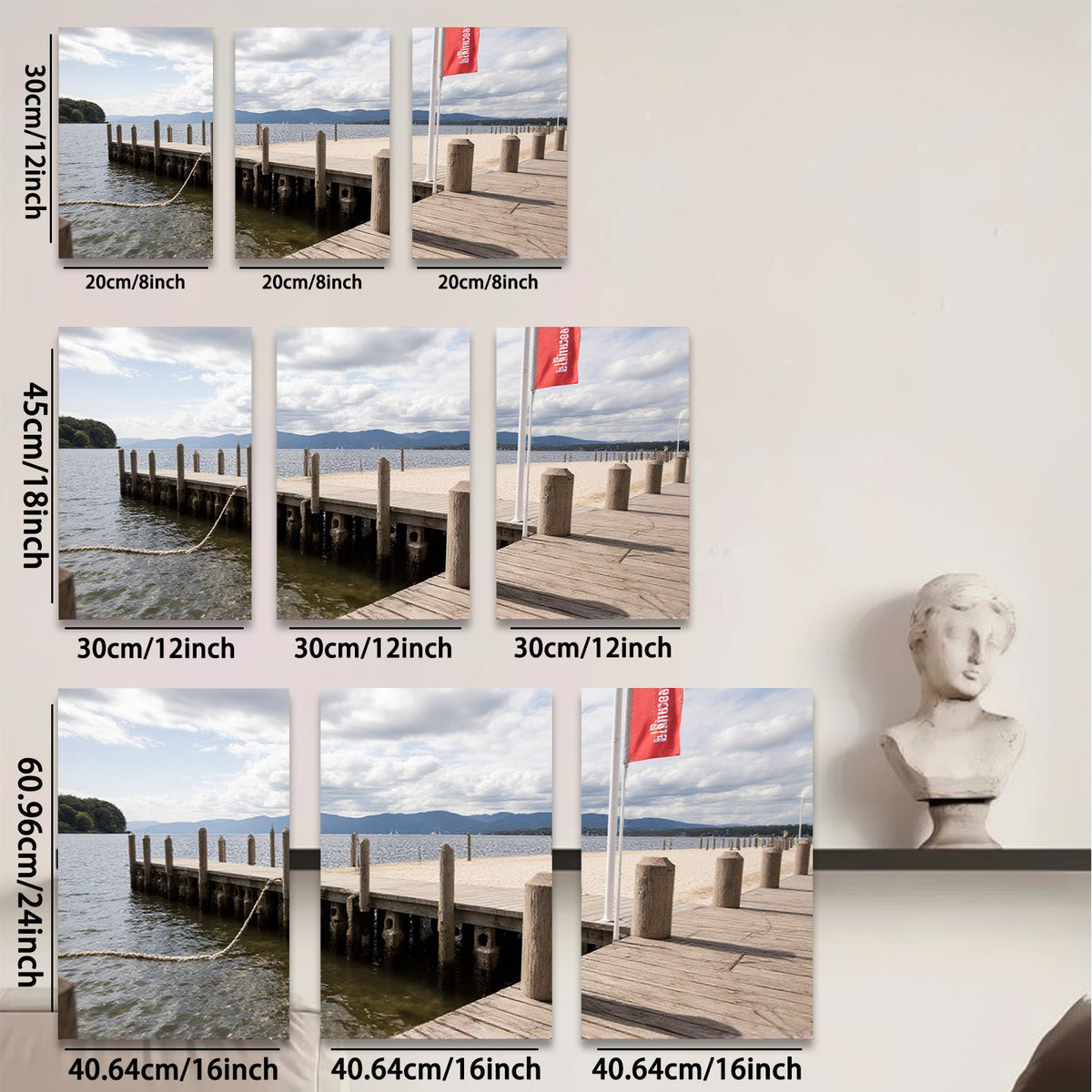 2D flat 1pc Lakeside wooden dock scenic view coastal wall art living room bedroom decor farmhouse style gallery wrapped canvas prints modern minimalist home decorations