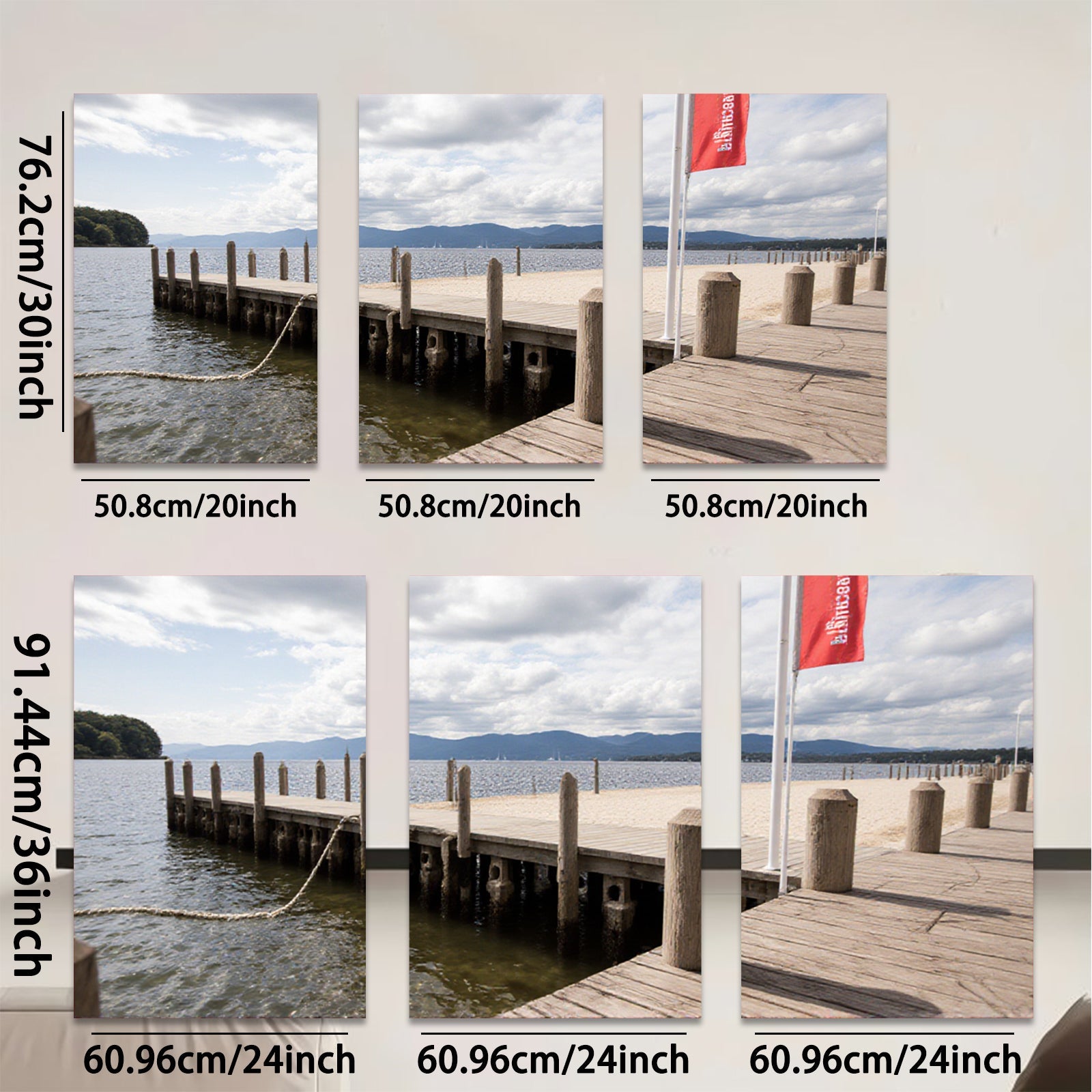 2D flat 1pc Lakeside wooden dock scenic view coastal wall art living room bedroom decor farmhouse style gallery wrapped canvas prints modern minimalist home decorations