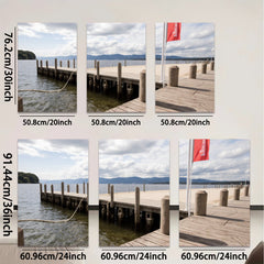 2D flat 1pc Lakeside wooden dock scenic view coastal wall art living room bedroom decor farmhouse style gallery wrapped canvas prints modern minimalist home decorations