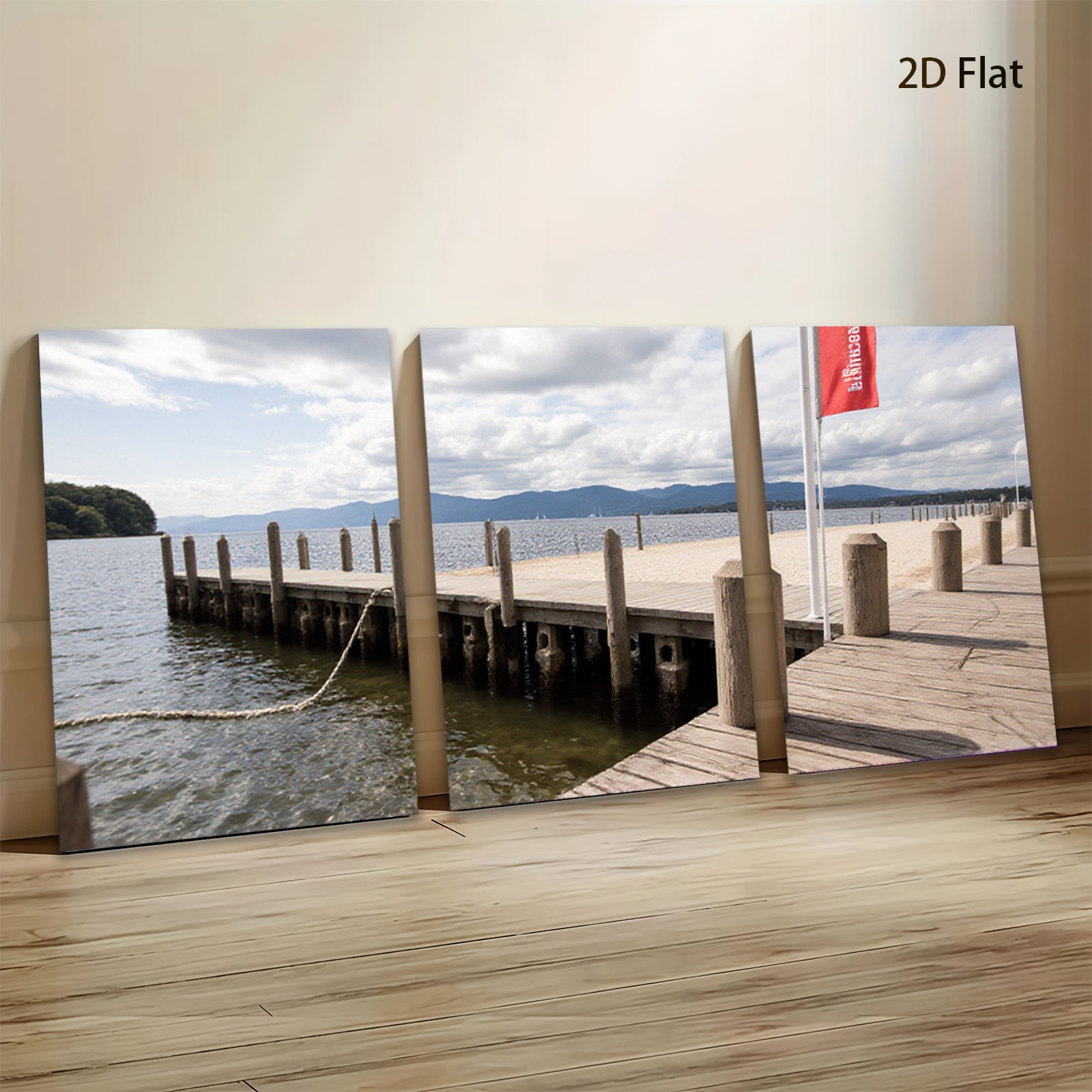 2D flat 1pc Lakeside wooden dock scenic view coastal wall art living room bedroom decor farmhouse style gallery wrapped canvas prints modern minimalist home decorations