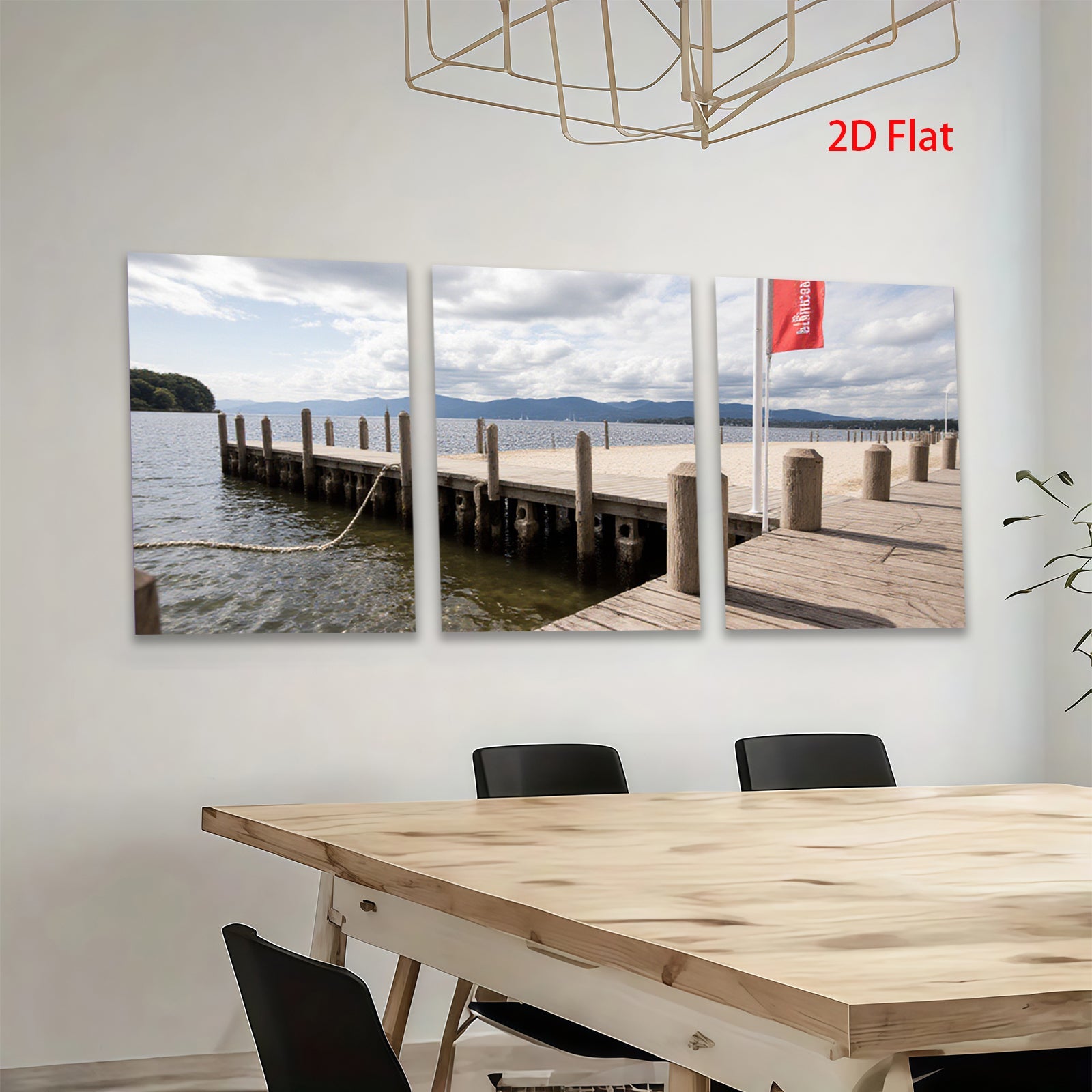 2D flat 1pc Lakeside wooden dock scenic view coastal wall art living room bedroom decor farmhouse style gallery wrapped canvas prints modern minimalist home decorations