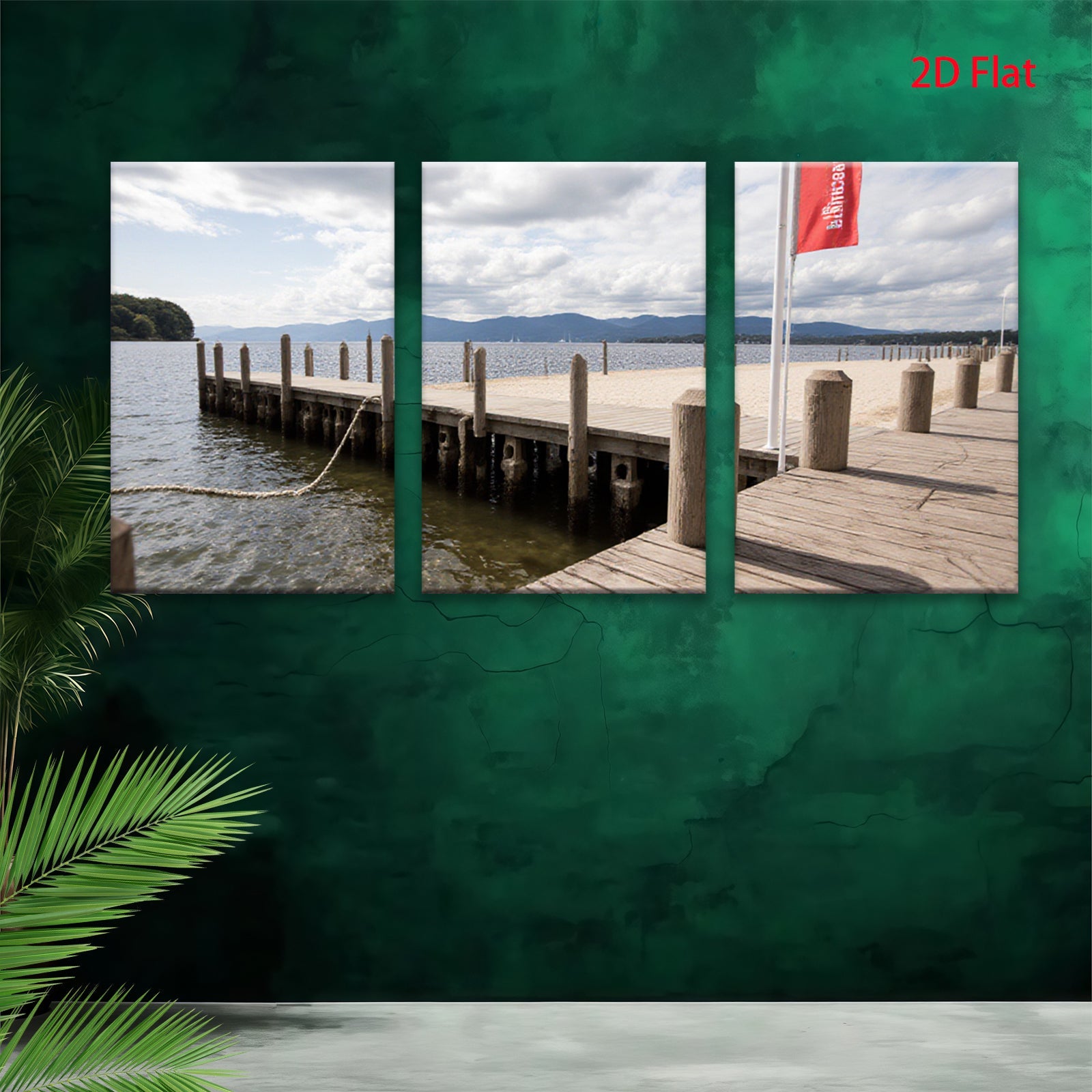 2D flat 1pc Lakeside wooden dock scenic view coastal wall art living room bedroom decor farmhouse style gallery wrapped canvas prints modern minimalist home decorations