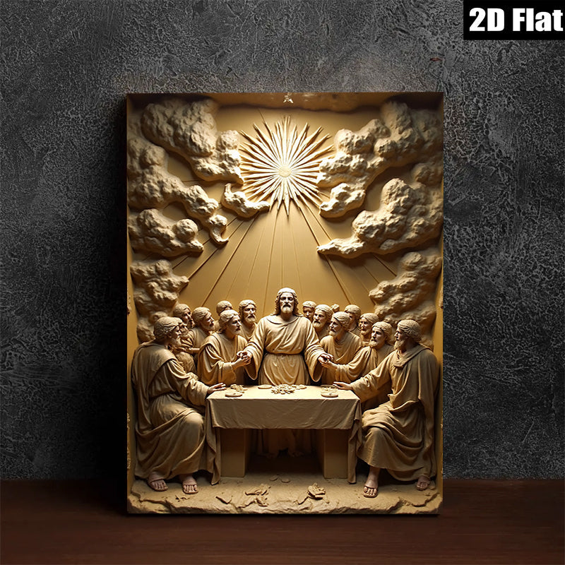 2D flat 1pc Last Supper Religious Wall Art Canvas Prints for Living Room Dining Room Home Decor Gallery Wrapped Frameless Modern Farmhouse Style