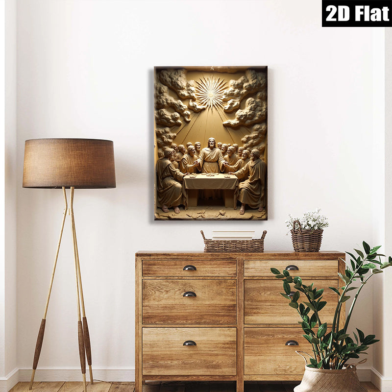 2D flat 1pc Last Supper Religious Wall Art Canvas Prints for Living Room Dining Room Home Decor Gallery Wrapped Frameless Modern Farmhouse Style