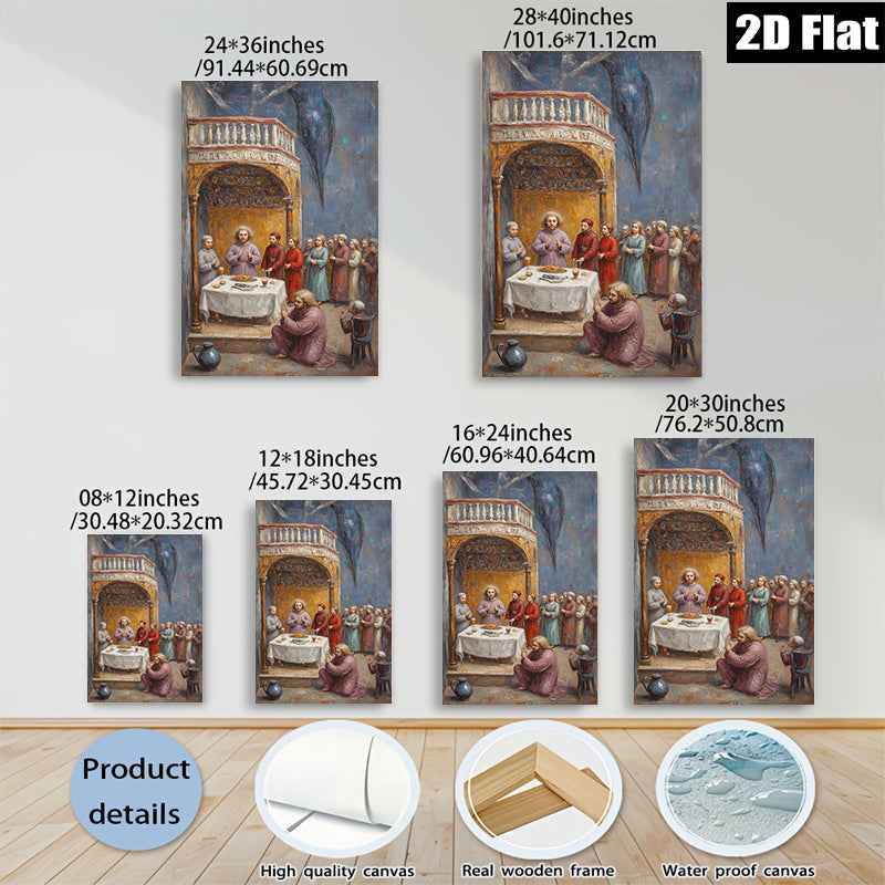 2D flat 1pc Last Supper Religious Wall Art Dining Room Living Room Decor Gallery Wrapped Canvas Prints for Home Office Modern Farmhouse Style