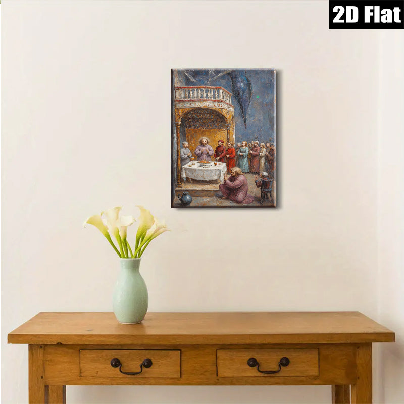 2D flat 1pc Last Supper Religious Wall Art Dining Room Living Room Decor Gallery Wrapped Canvas Prints for Home Office Modern Farmhouse Style