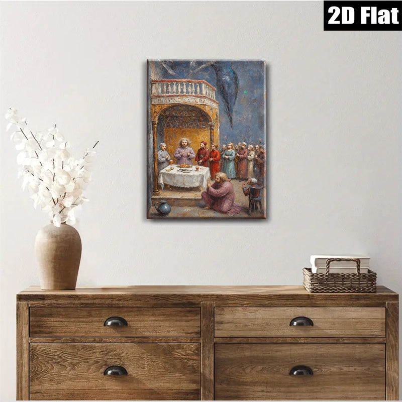 2D flat 1pc Last Supper Religious Wall Art Dining Room Living Room Decor Gallery Wrapped Canvas Prints for Home Office Modern Farmhouse Style