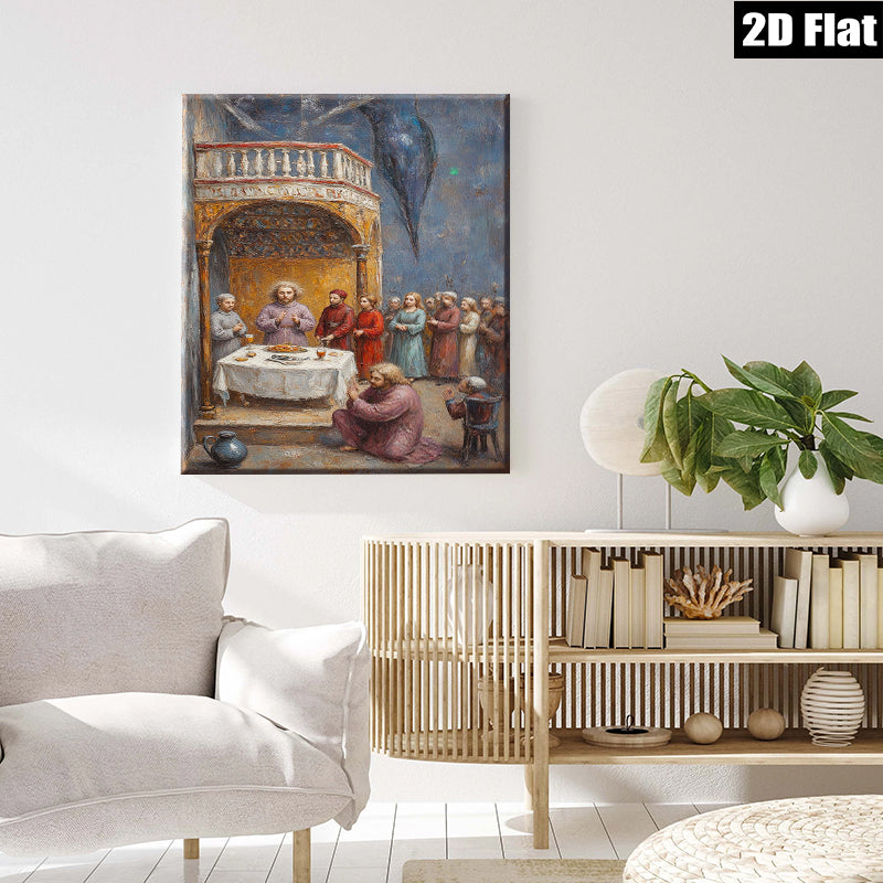 2D flat 1pc Last Supper Religious Wall Art Dining Room Living Room Decor Gallery Wrapped Canvas Prints for Home Office Modern Farmhouse Style
