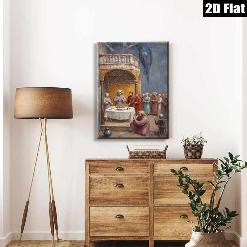 2D flat 1pc Last Supper Religious Wall Art Dining Room Living Room Decor Gallery Wrapped Canvas Prints for Home Office Modern Farmhouse Style