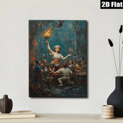 2D flat 1pc Liberty Leading Revolutionaries Dramatic Historical Canvas Wall Art for Living Room Bedroom Office Gallery Wrapped Art Prints
