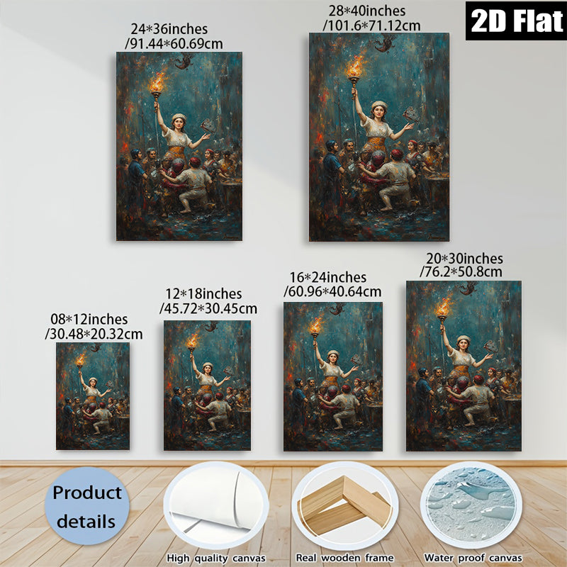 2D flat 1pc Liberty Leading Revolutionaries Dramatic Historical Canvas Wall Art for Living Room Bedroom Office Gallery Wrapped Art Prints