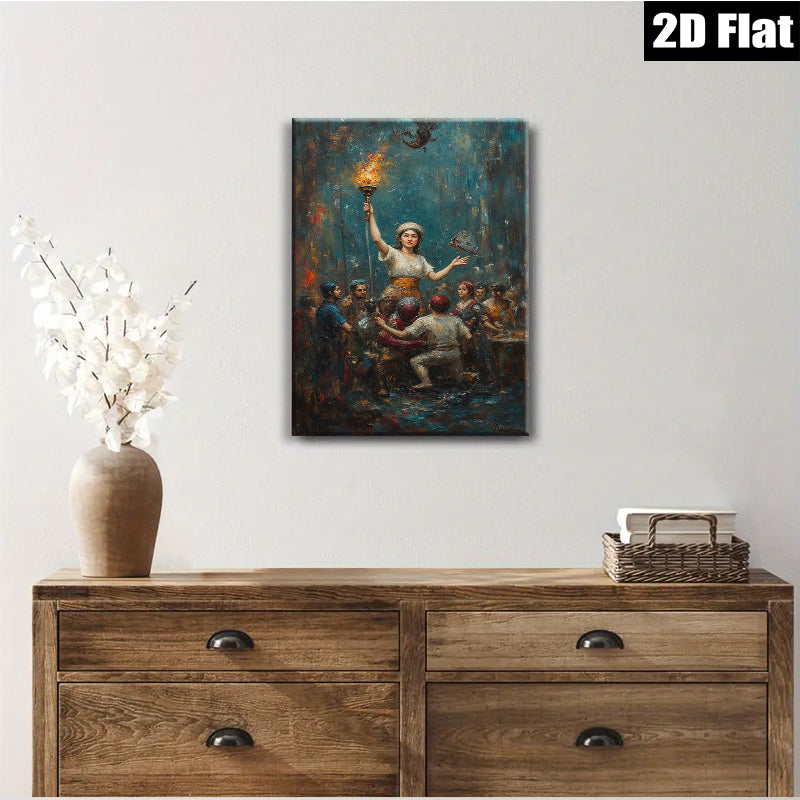 2D flat 1pc Liberty Leading Revolutionaries Dramatic Historical Canvas Wall Art for Living Room Bedroom Office Gallery Wrapped Art Prints