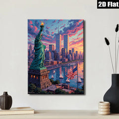 2D flat 1pc Liberty illuminating New York skyline vibrant patriotic wall art home office decor farmhouse style canvas prints gifts modern farmhouse