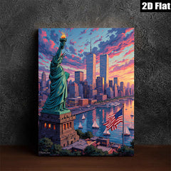 2D flat 1pc Liberty illuminating New York skyline vibrant patriotic wall art home office decor farmhouse style canvas prints gifts modern farmhouse