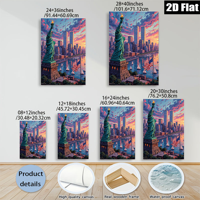 2D flat 1pc Liberty illuminating New York skyline vibrant patriotic wall art home office decor farmhouse style canvas prints gifts modern farmhouse