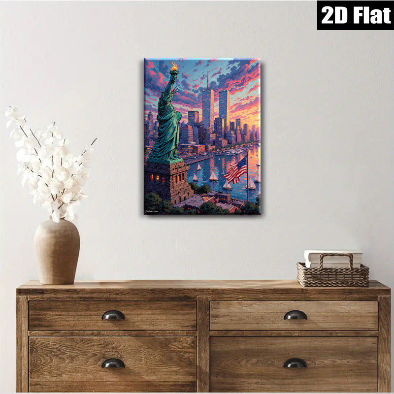 2D flat 1pc Liberty illuminating New York skyline vibrant patriotic wall art home office decor farmhouse style canvas prints gifts modern farmhouse