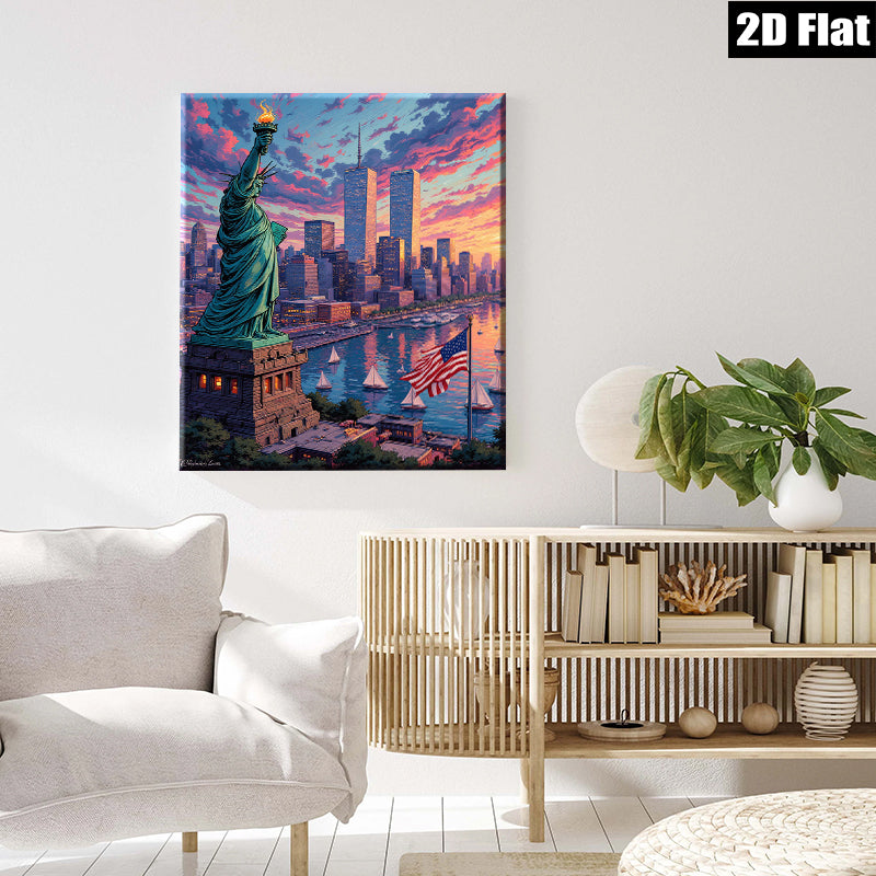 2D flat 1pc Liberty illuminating New York skyline vibrant patriotic wall art home office decor farmhouse style canvas prints gifts modern farmhouse