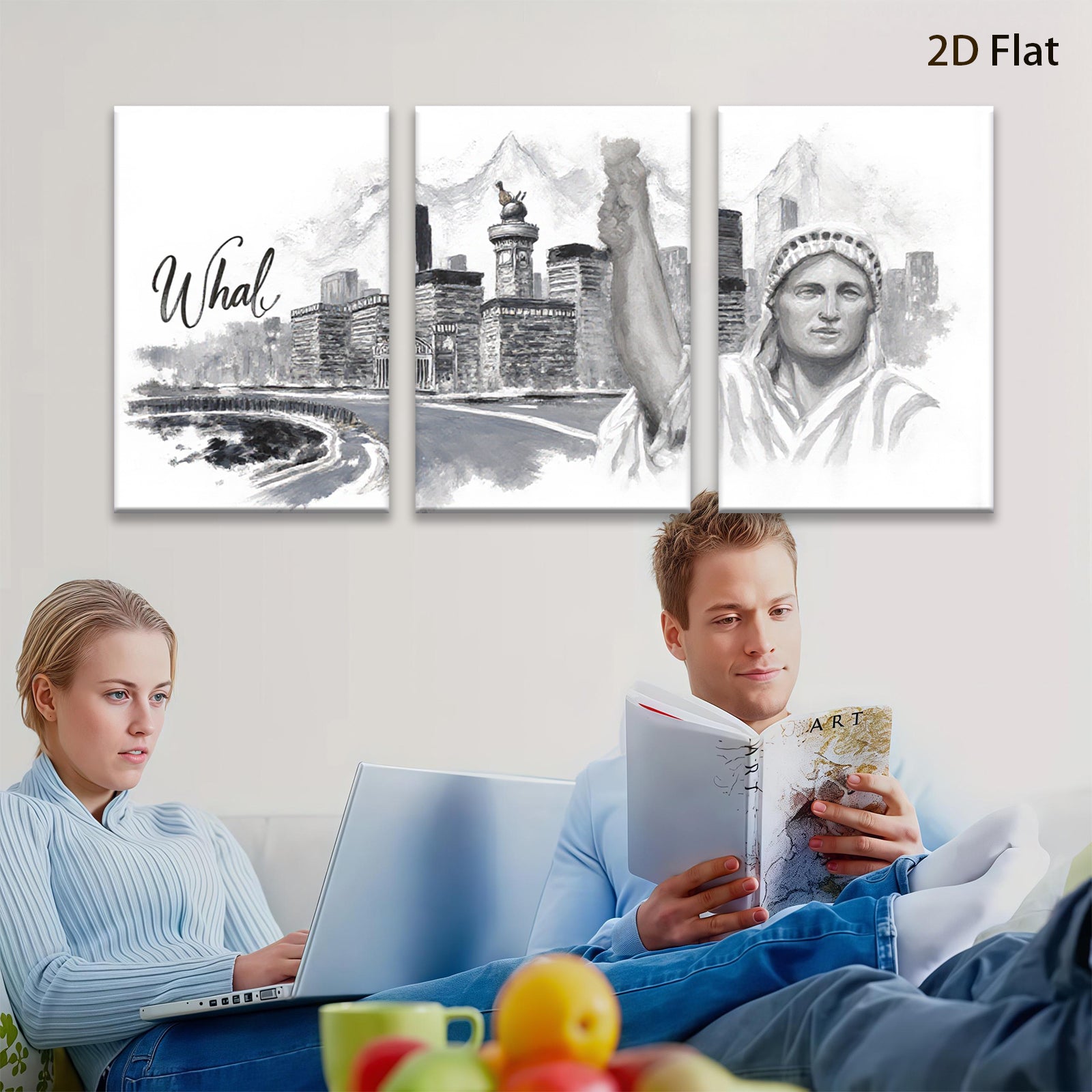 2D flat 1pc Liberty illuminating cityscape modern wall art for living room bedroom home decor farmhouse style canvas prints
