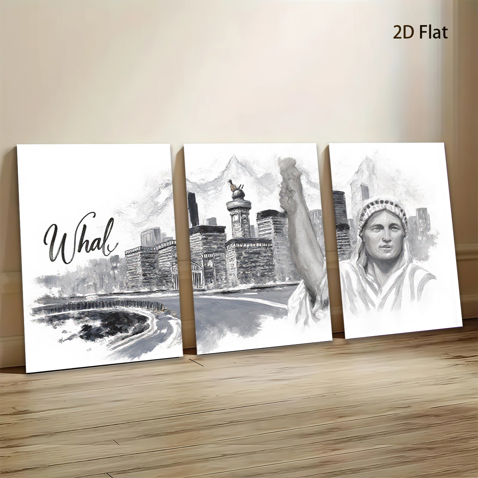 2D flat 1pc Liberty illuminating cityscape modern wall art for living room bedroom home decor farmhouse style canvas prints