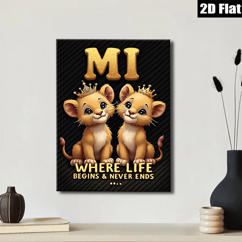 2D flat 1pc Lion Cubs Portrait Wall Art Kids Room Nursery Decor Playroom Canvas Prints Bedroom Living Room Modern Farmhouse Style Gallery Wrapped Timeless Gift