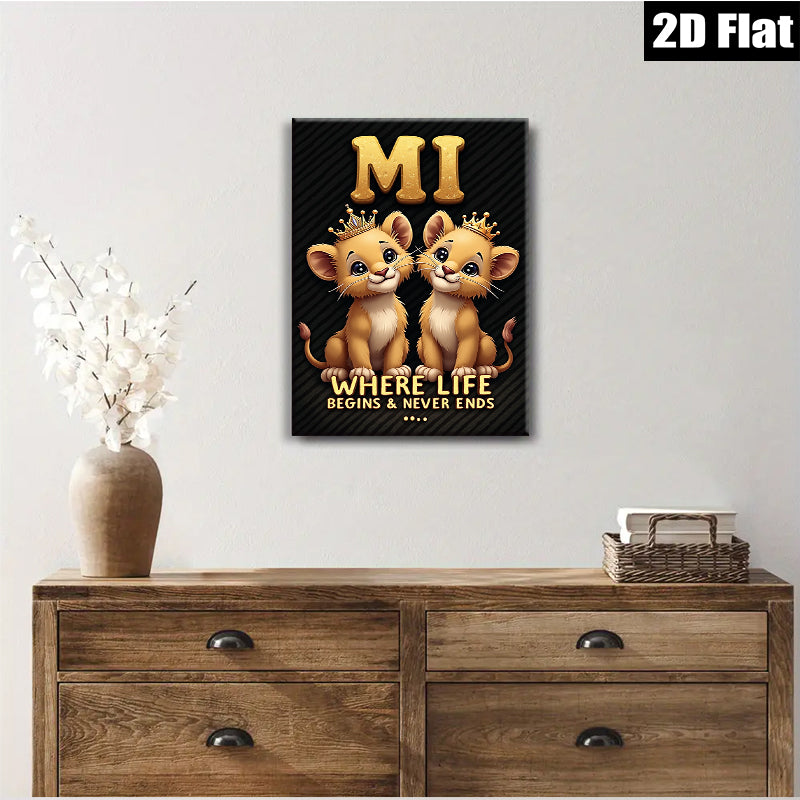 2D flat 1pc Lion Cubs Portrait Wall Art Kids Room Nursery Decor Playroom Canvas Prints Bedroom Living Room Modern Farmhouse Style Gallery Wrapped Timeless Gift