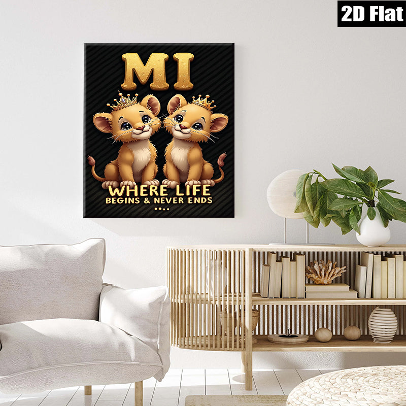 2D flat 1pc Lion Cubs Portrait Wall Art Kids Room Nursery Decor Playroom Canvas Prints Bedroom Living Room Modern Farmhouse Style Gallery Wrapped Timeless Gift