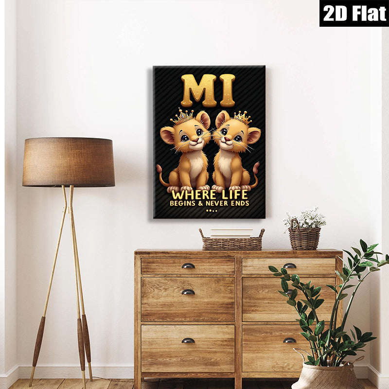 2D flat 1pc Lion Cubs Portrait Wall Art Kids Room Nursery Decor Playroom Canvas Prints Bedroom Living Room Modern Farmhouse Style Gallery Wrapped Timeless Gift