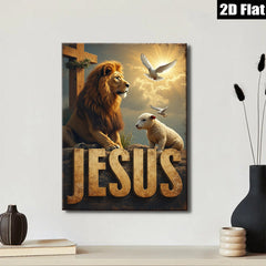 2D flat 1pc Lion Lamb Cross Hopeful Faith Wall Art Canvas Prints for Living Room Bedroom Home Decor Inspirational Religious Artwork Modern Farmhouse Style
