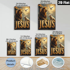 2D flat 1pc Lion Lamb Cross Hopeful Faith Wall Art Canvas Prints for Living Room Bedroom Home Decor Inspirational Religious Artwork Modern Farmhouse Style