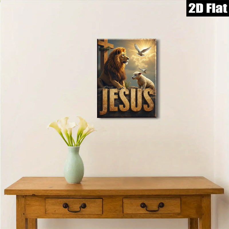 2D flat 1pc Lion Lamb Cross Hopeful Faith Wall Art Canvas Prints for Living Room Bedroom Home Decor Inspirational Religious Artwork Modern Farmhouse Style