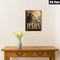 2D flat 1pc Lion Lamb Cross Hopeful Faith Wall Art Canvas Prints for Living Room Bedroom Home Decor Inspirational Religious Artwork Modern Farmhouse Style