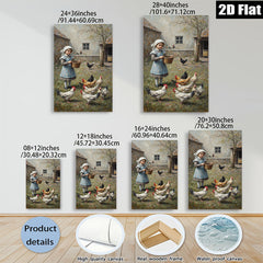 2D flat 1pc Little Girl Feeding Chickens Farm Life Wall Art Decor for Living Room Bedroom Gallery Wrapped Canvas Prints Modern Farmhouse Style