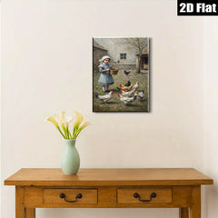 2D flat 1pc Little Girl Feeding Chickens Farm Life Wall Art Decor for Living Room Bedroom Gallery Wrapped Canvas Prints Modern Farmhouse Style