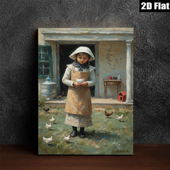 2D flat 1pc Little Girl Feeding Chickens Farm Life Wall Decor Canvas Print for Living Room Bedroom Kitchen Home Office Gallery Wrapped Ready to Hang Farmhouse Style