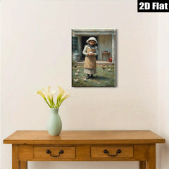 2D flat 1pc Little Girl Feeding Chickens Farm Life Wall Decor Canvas Print for Living Room Bedroom Kitchen Home Office Gallery Wrapped Ready to Hang Farmhouse Style
