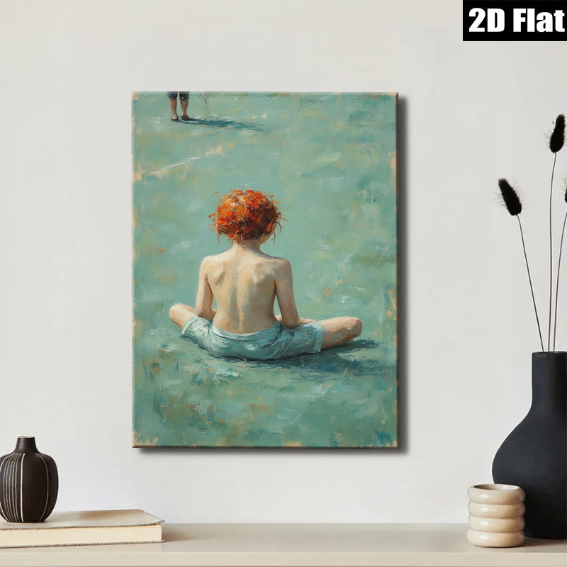 2D flat 1pc Little Girl Sitting Peaceful Meadow Farmhouse Wall Art Living Room Bedroom Decor Gallery Wrapped Canvas Prints Modern Rustic Home Decorations