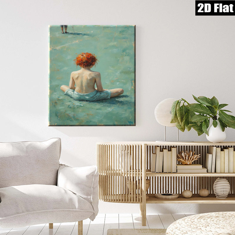 2D flat 1pc Little Girl Sitting Peaceful Meadow Farmhouse Wall Art Living Room Bedroom Decor Gallery Wrapped Canvas Prints Modern Rustic Home Decorations