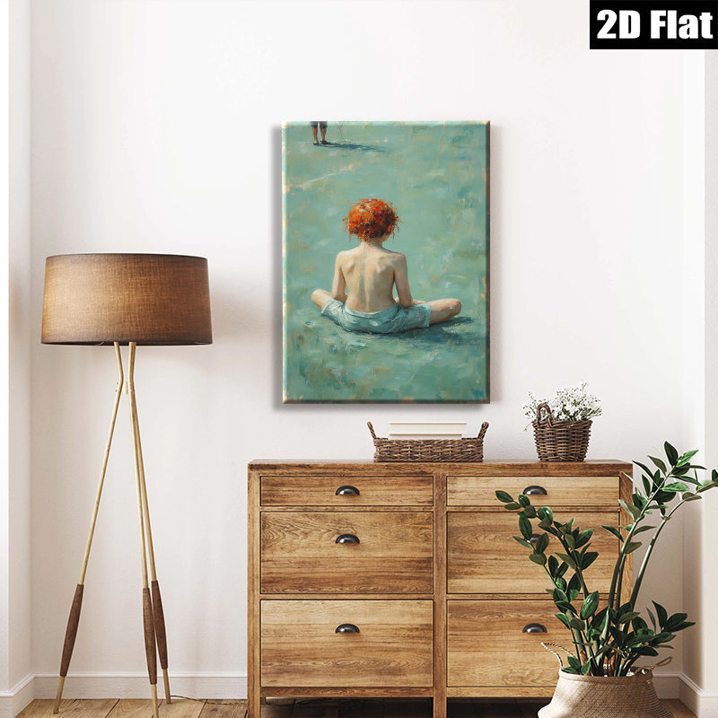 2D flat 1pc Little Girl Sitting Peaceful Meadow Farmhouse Wall Art Living Room Bedroom Decor Gallery Wrapped Canvas Prints Modern Rustic Home Decorations