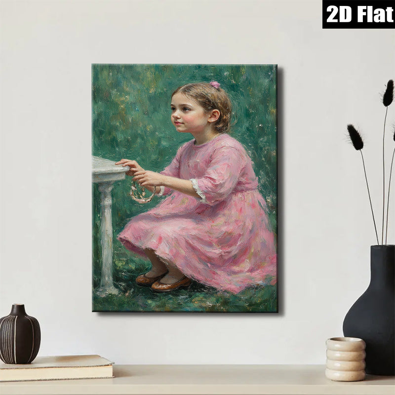 2D flat 1pc Little Girl with Ring Portrait Canvas Wall Art for Living Room Bedroom Home Decor Farmhouse Style Gallery Wrapped Modern Artwork