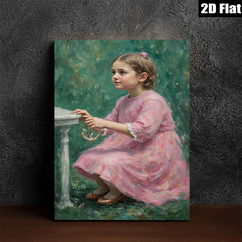 2D flat 1pc Little Girl with Ring Portrait Canvas Wall Art for Living Room Bedroom Home Decor Farmhouse Style Gallery Wrapped Modern Artwork