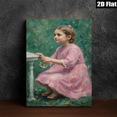2D flat 1pc Little Girl with Ring Portrait Canvas Wall Art for Living Room Bedroom Home Decor Farmhouse Style Gallery Wrapped Modern Artwork