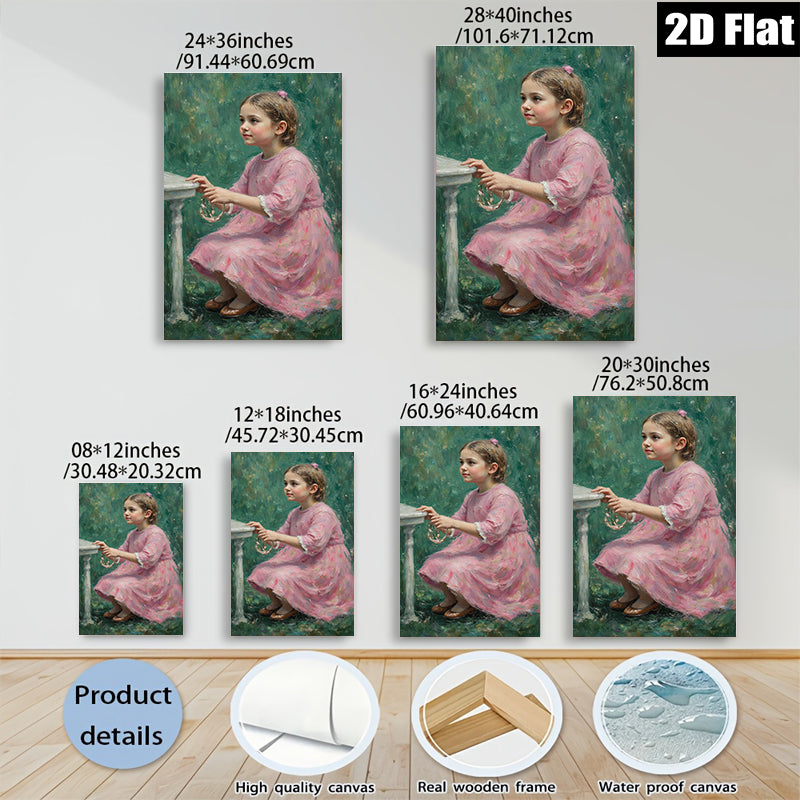 2D flat 1pc Little Girl with Ring Portrait Canvas Wall Art for Living Room Bedroom Home Decor Farmhouse Style Gallery Wrapped Modern Artwork
