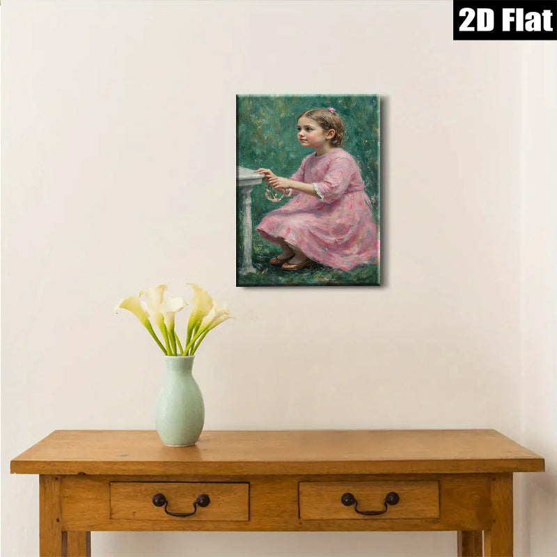 2D flat 1pc Little Girl with Ring Portrait Canvas Wall Art for Living Room Bedroom Home Decor Farmhouse Style Gallery Wrapped Modern Artwork