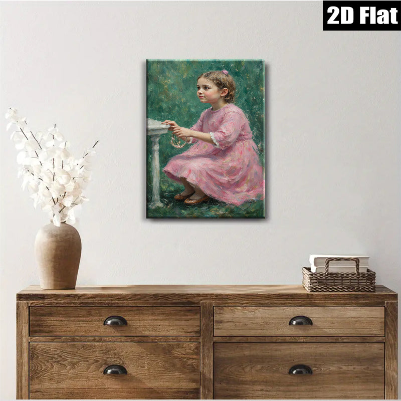 2D flat 1pc Little Girl with Ring Portrait Canvas Wall Art for Living Room Bedroom Home Decor Farmhouse Style Gallery Wrapped Modern Artwork